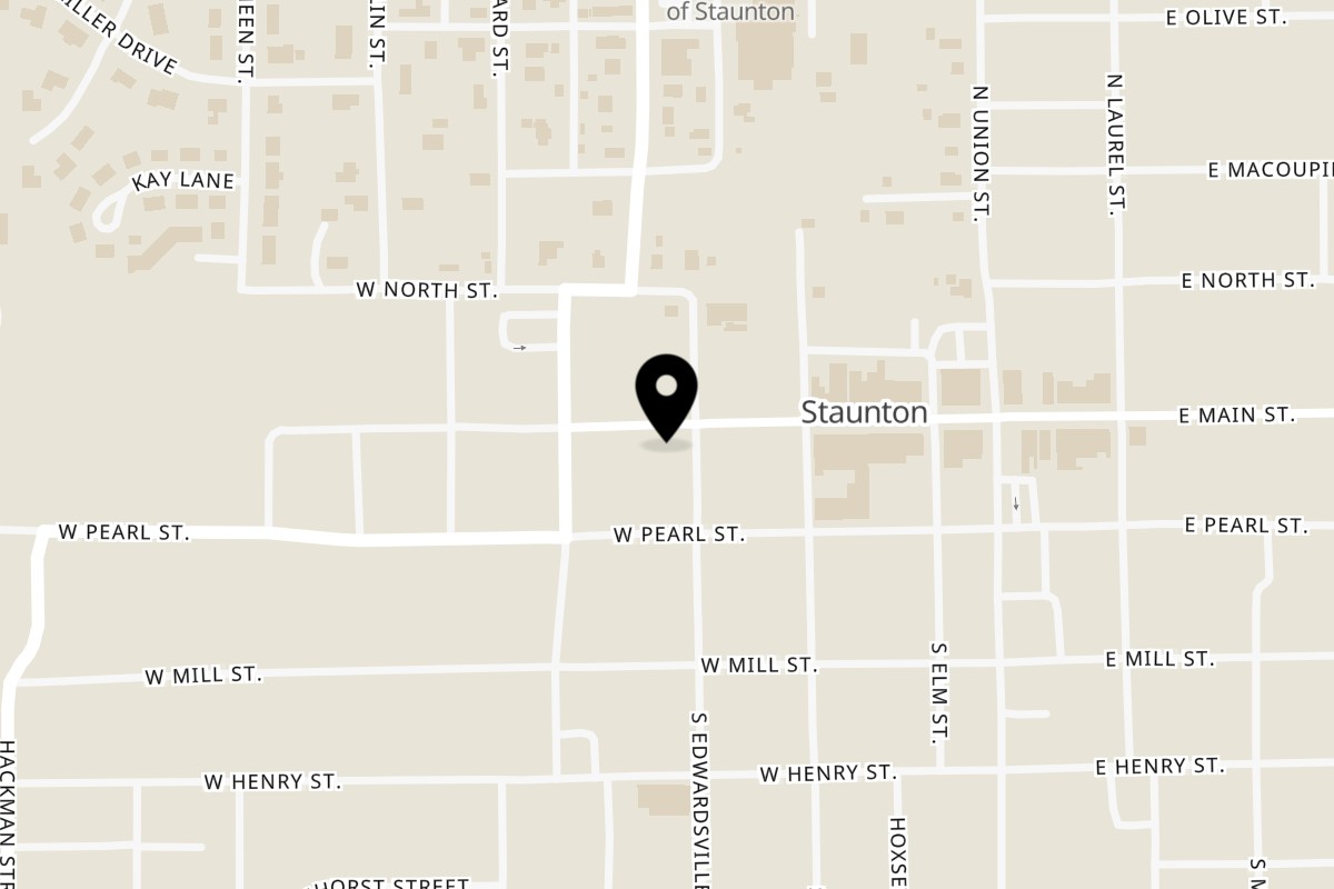 Map showing the location of Cavataio's Restaurant & Pizzeria on 101 S Edwardsville St in Staunton